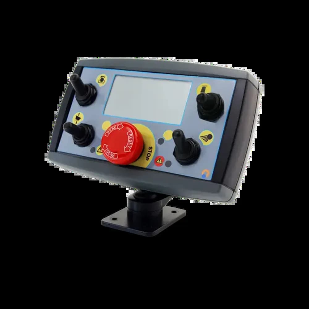 ALMEC ALM05 HMI industriale con display, interruttori a levetta, pulsante laterale e rete CAN‑bus